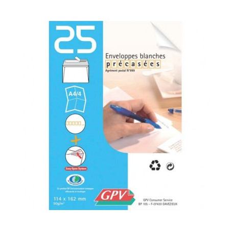 Enveloppes Blanches 11x16cm Auto-adhésives P25 6256