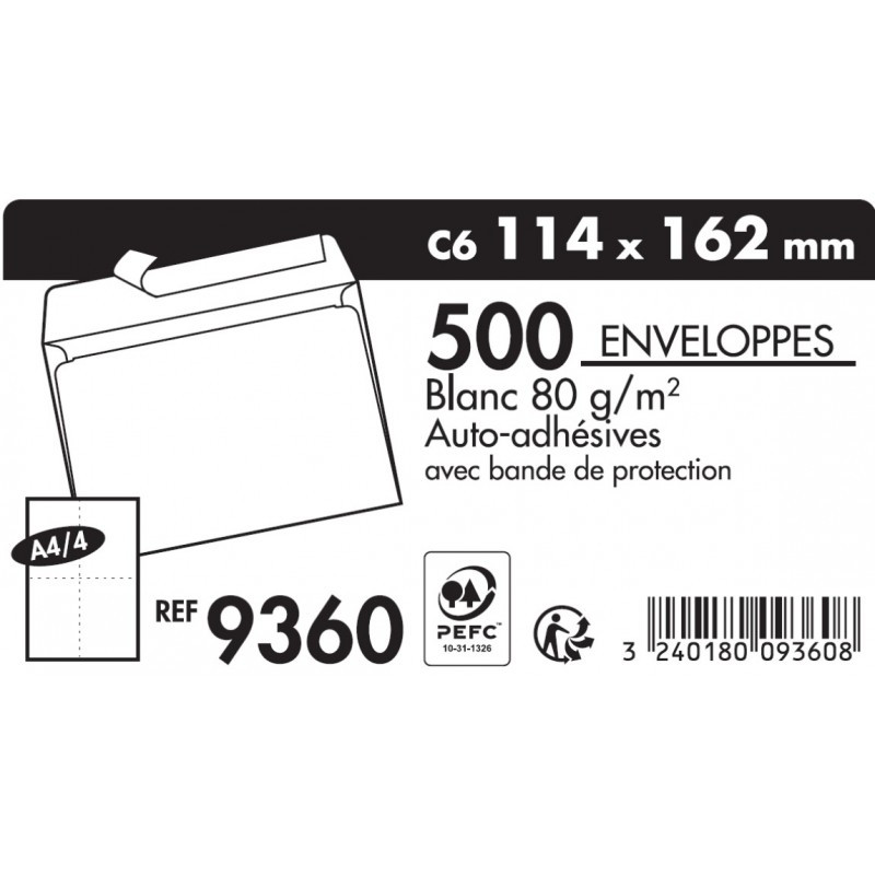 Enveloppes Blanches 11x16cm Silicones Boîte de 500 9360
