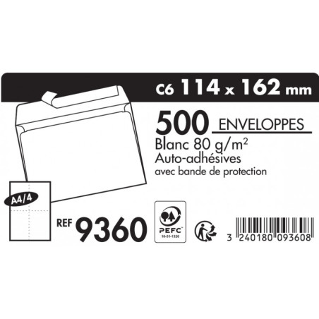 Enveloppes Blanches 11x16cm Silicones Boîte de 500 9360