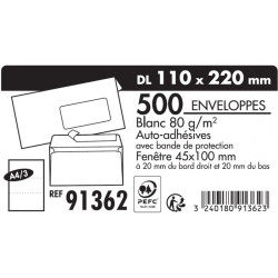 Enveloppes Blanches 11x22cm 500 unités 91362