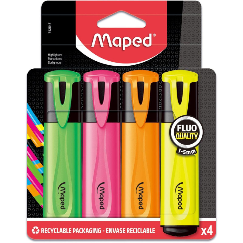 Maped Pochette 4 Surligneurs Assortis Réf 742547