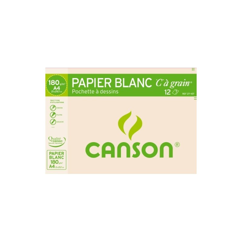 Canson Pochette dessin A4 180g 12 feuilles 27-107
