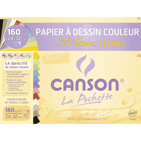 Canson Pochette Mi-Teintes 24x32 Pastel 160g 12F