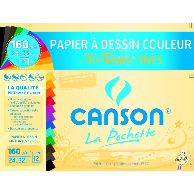 Canson Pochette Mi-Teintes 24x32cm 160g 12 Feuilles Réf 2776