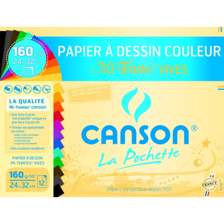 Canson Pochette Mi-Teintes 24x32cm 160g 12 Feuilles Réf 2776