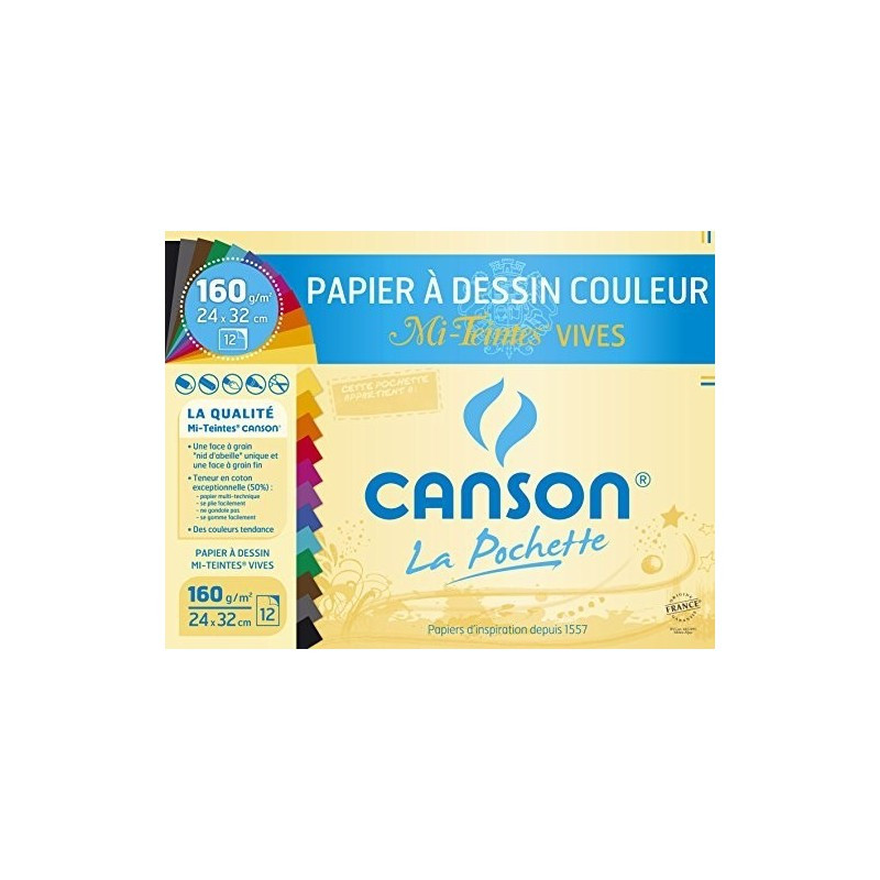Canson Pochette Mi-Teinte Vive 24x32 160g 12F 106222