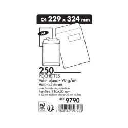 Pochettes Blanches 22x32 Fenêtre Boîte de 250 9790