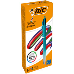 BIC Stylo 4 Couleurs Smooth Irisé Cyan Bte-12 Réf. 524092