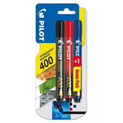 Pilot Blister Permanent Marker 400 Noir Rouge + Bonus Bleu S050178