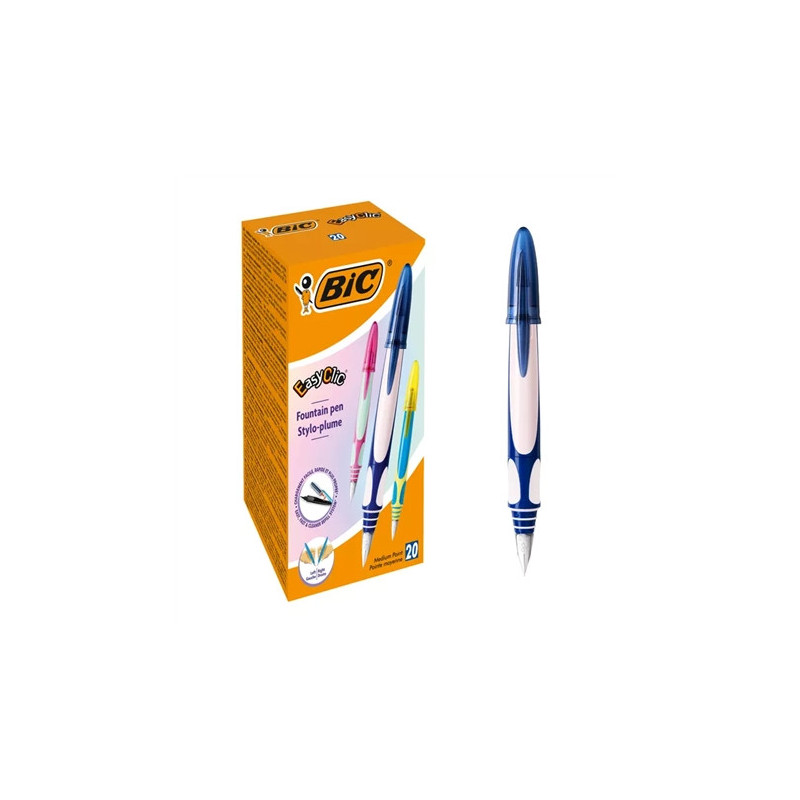 Bic Stylo Easy Clic Plume Bleu Boîte 20