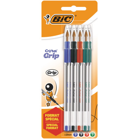 Bic Cristal Grip Stylo Moyenne Pointe Assorties S9126311