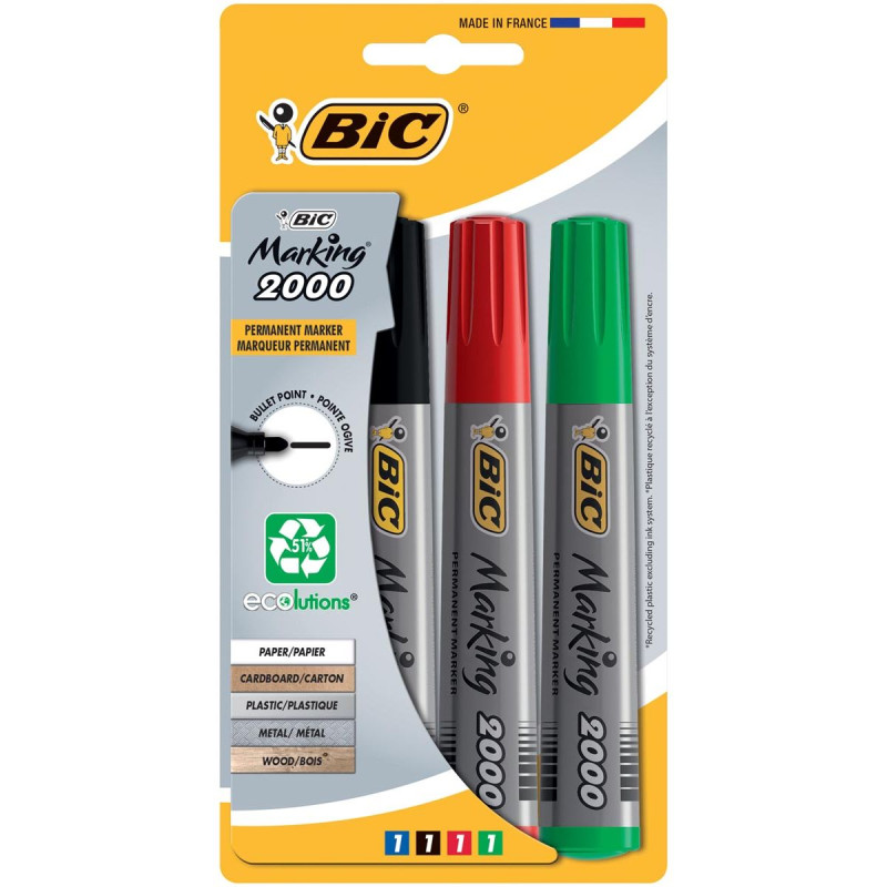Bic Marqueurs Permanents 2000 Pochette 4 Couleurs S8755731