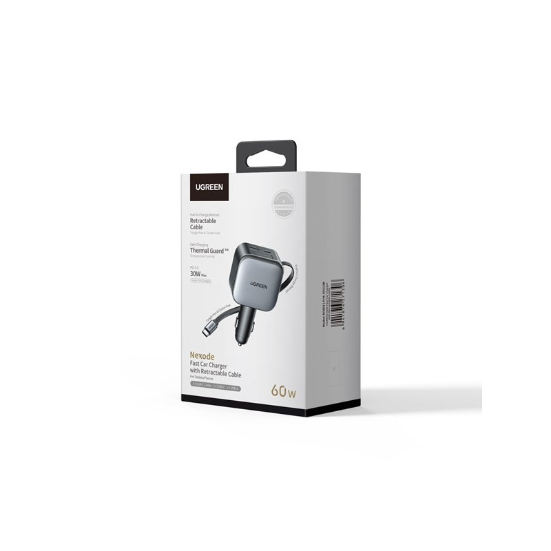 UGREEN Chargeur Allume-cigare 60W USB A et C Rétractable UGCV55212BN