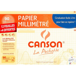 Canson Pochette 12 + 4 Feuilles Millimétrées A4 90g Bistre S200002785
