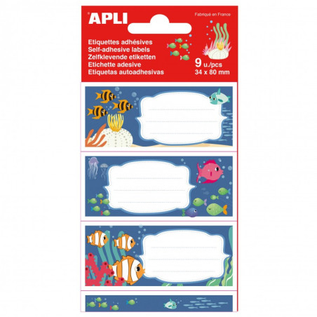 Apli Kids Étiquettes Scolaires Fonds Marins 81x36mm Y18433