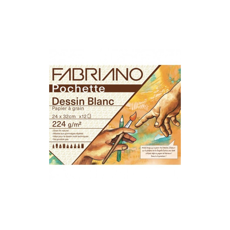 Pochette Papier Dessin Blanc 24x32cm 224g 12 Feuilles Y71524320