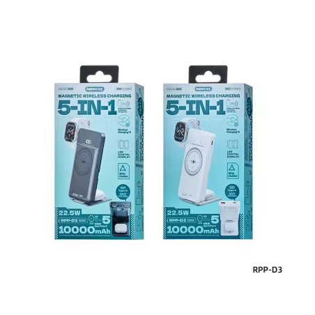 Remax Chargeur Magnétique Support 10 000 mAh 15W 5-en-1 RPP-D3 Noir