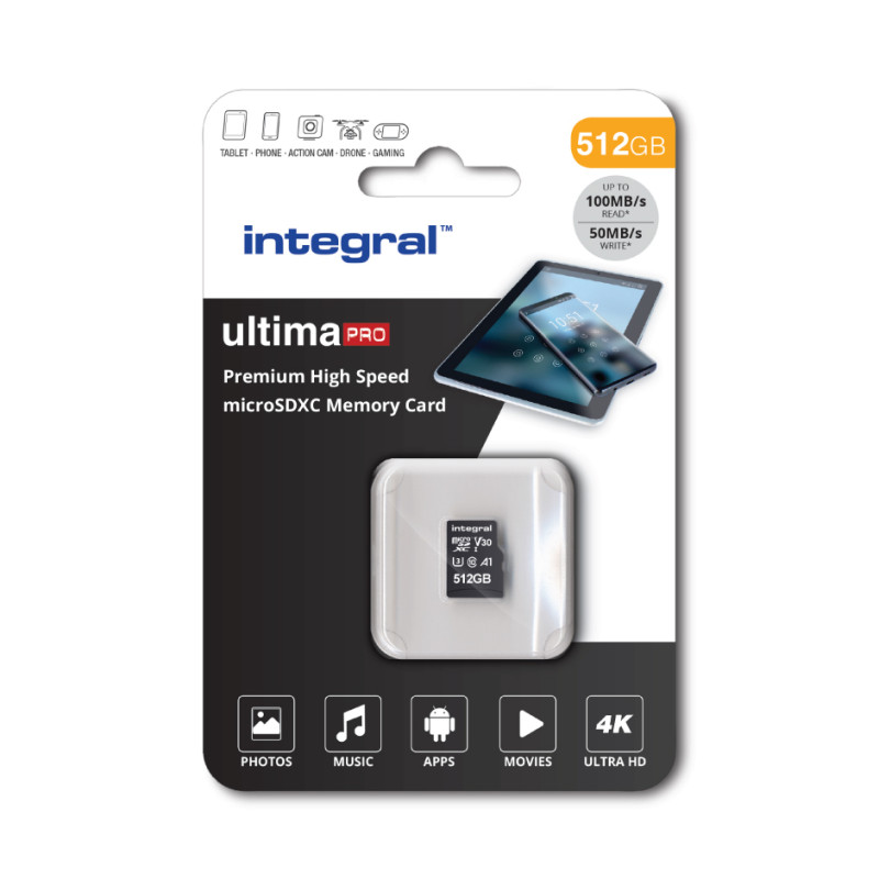 Integral Carte microSD 512GB 4K CL10 100MB INMSDX512G-100/80V30