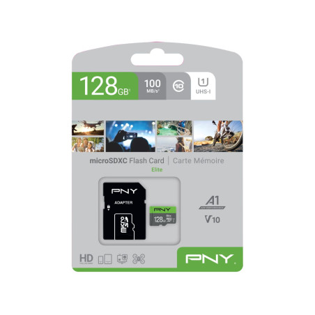 PNY Carte microSD 128GB CL10 + Adaptateur MICSDPNY128GBCL10