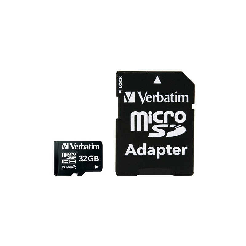 Verbatim Carte MicroSD 32GB Classe 10 avec Adaptateur MICSDVERBA32GB