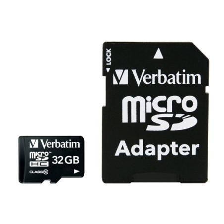Verbatim Carte MicroSD 32GB Classe 10 avec Adaptateur MICSDVERBA32GB