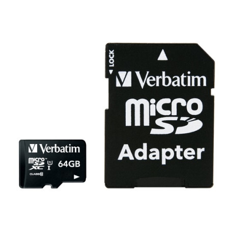 Verbatim Carte microSD 64GB Classe 10 avec Adaptateur