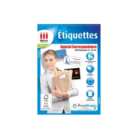 Micro Application Papier 300 Étiquettes Correspondance A4 25F 5093
