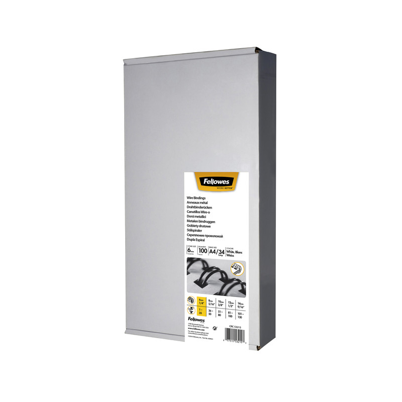 Fellowes Reliure Métallique 6.4mm Blanc RELMET6.4MM_BLANC